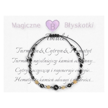 Bransoletka celebrytka czarny TURMALIN CYTRYN HEMATYT ochrona i energia